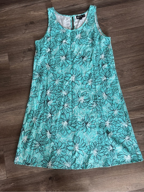 Harper Dresses & Skirts - Minimalist Teal Floral Linen Blend A-Line Dress - Small/medium